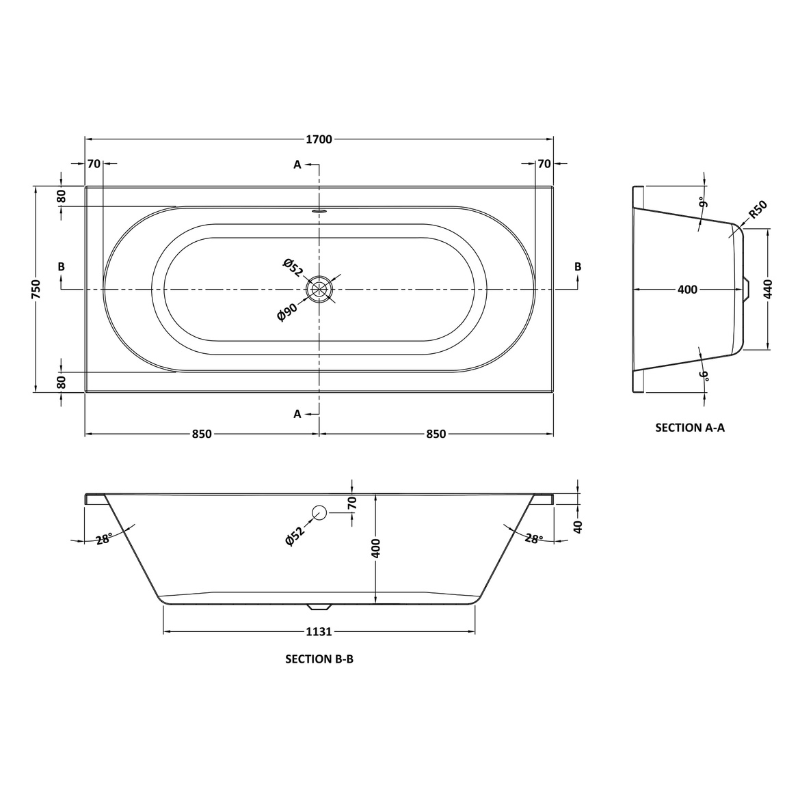Nuie Otley Eternalite Round Double Ended Straight Shower Bath (2 sizes, White) - Brand New Bathrooms