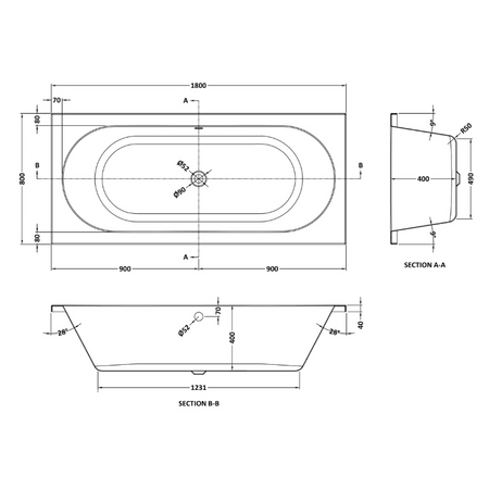 Nuie Otley Eternalite Round Double Ended Straight Shower Bath (2 sizes, White) - Brand New Bathrooms