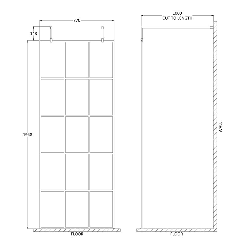 Nuie Frame Screen with Arms and Feet (Matt Black, 4 sizes) - Brandnew Bathroom