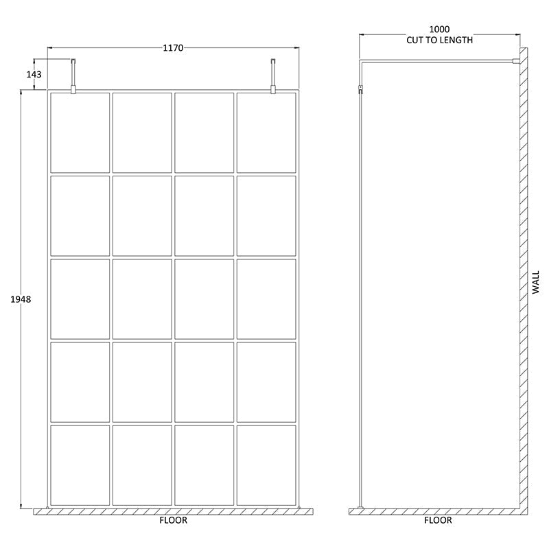 Nuie Frame Screen with Arms and Feet (Matt Black, 4 sizes) - Brandnew Bathroom