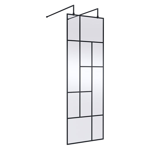 Nuie Abstract Frame Wetroom Screen with Support Bars (Matt Black, 4 sizes) - Brandnew Bathroom