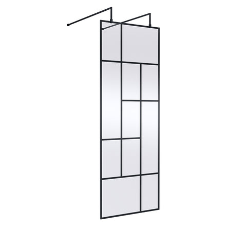 Nuie Abstract Frame Wetroom Screen with Support Bars (Matt Black, 4 sizes) - Brandnew Bathroom