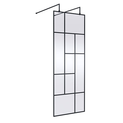 Nuie Abstract Frame Wetroom Screen with Support Bars (Matt Black, 4 sizes) - Brandnew Bathroom