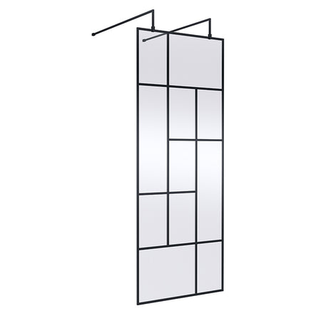 Nuie Abstract Frame Wetroom Screen with Support Bars (Matt Black, 4 sizes) - Brandnew Bathroom