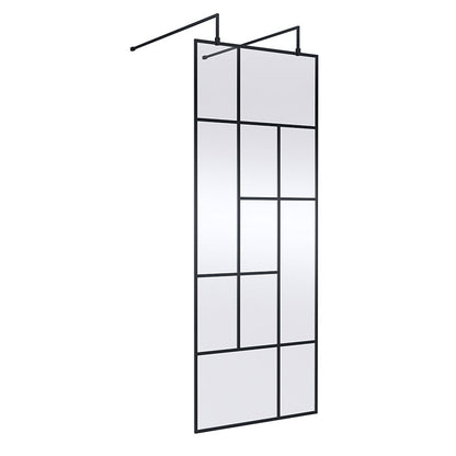 Nuie Abstract Frame Wetroom Screen with Support Bars (Matt Black, 4 sizes) - Brandnew Bathroom