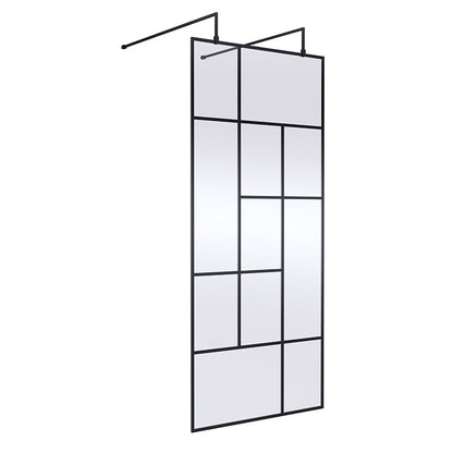 Nuie Abstract Frame Wetroom Screen with Support Bars (Matt Black, 4 sizes) - Brandnew Bathroom