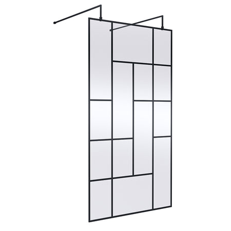Nuie Abstract Frame Wetroom Screen with Support Bars (Matt Black, 4 sizes) - Brandnew Bathroom