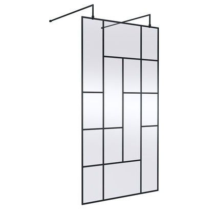 Nuie Abstract Frame Wetroom Screen with Support Bars (Matt Black, 4 sizes) - Brandnew Bathroom