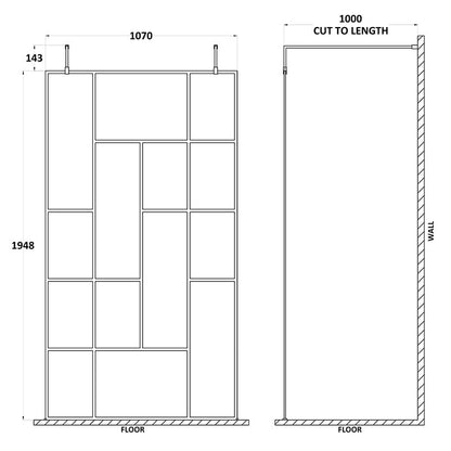 Nuie Abstract Frame Wetroom Screen with Support Bars (Matt Black, 4 sizes) - Brandnew Bathroom