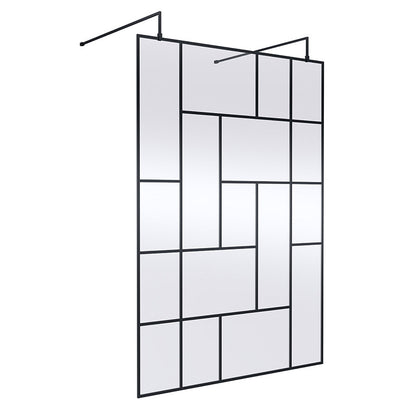 Nuie Abstract Frame Wetroom Screen with Support Bars (Matt Black, 4 sizes) - Brandnew Bathroom
