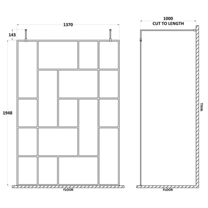 Nuie Abstract Frame Wetroom Screen with Support Bars (Matt Black, 4 sizes) - Brandnew Bathroom