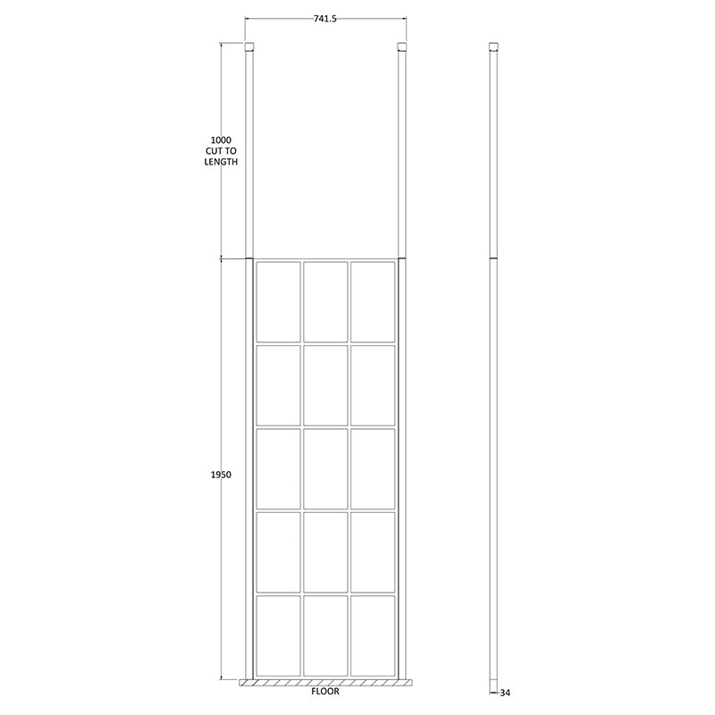 Nuie Frame Screen With Ceiling Posts (Matt Black, 4 sizes) - Brandnew Bathroom