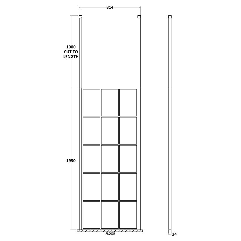 Nuie Frame Screen With Ceiling Posts (Matt Black, 4 sizes) - Brandnew Bathroom
