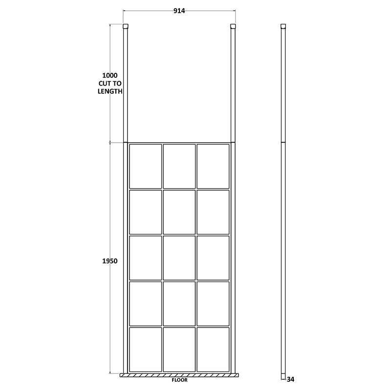 Nuie Frame Screen With Ceiling Posts (Matt Black, 4 sizes) - Brandnew Bathroom