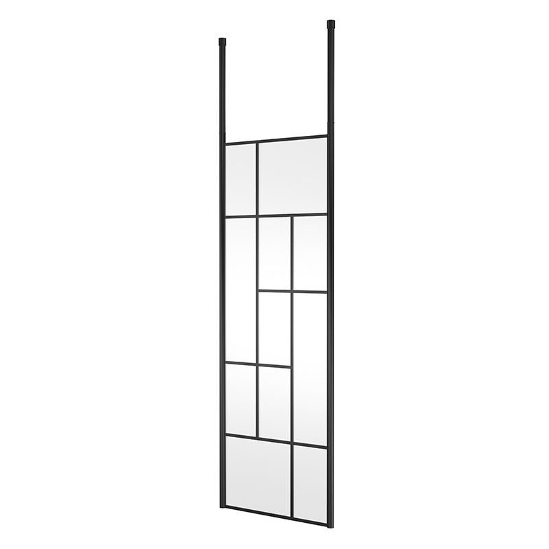 Nuie Abstract Frame Wetroom Screen with Ceiling Posts (Matt Black, 4 sizes) - Brandnew Bathroom