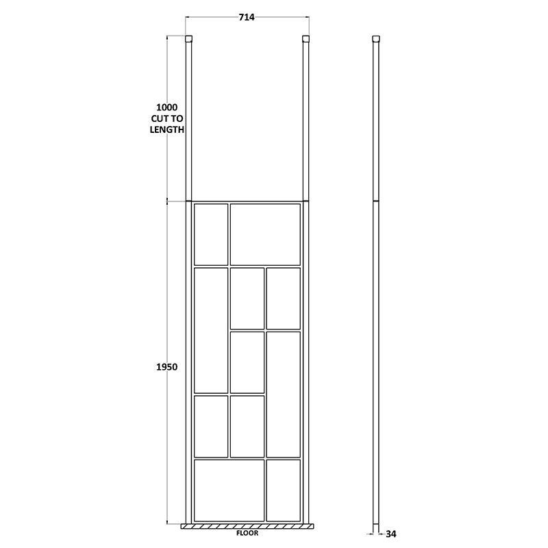 Nuie Abstract Frame Wetroom Screen with Ceiling Posts (Matt Black, 4 sizes) - Brandnew Bathroom