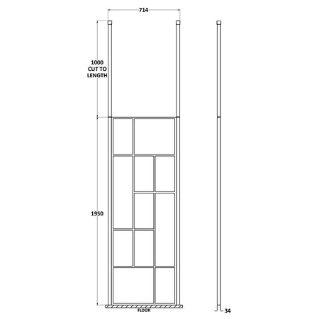 Nuie Abstract Frame Wetroom Screen with Ceiling Posts (Matt Black, 4 sizes) - Brandnew Bathroom