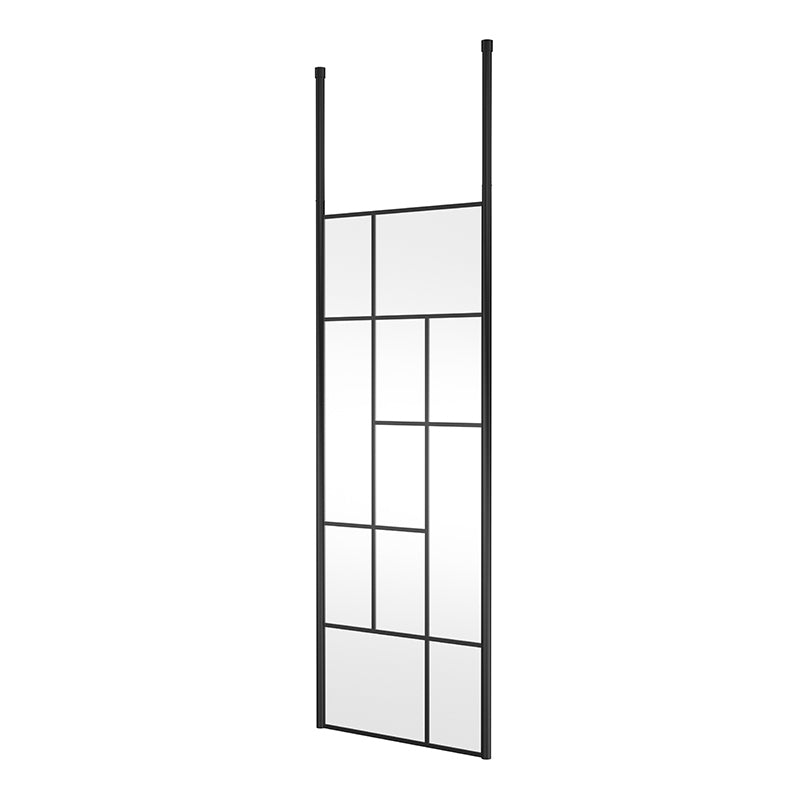 Nuie Abstract Frame Wetroom Screen with Ceiling Posts (Matt Black, 4 sizes) - Brandnew Bathroom