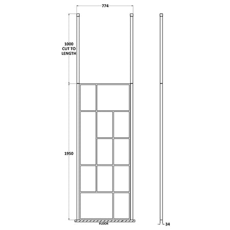 Nuie Abstract Frame Wetroom Screen with Ceiling Posts (Matt Black, 4 sizes) - Brandnew Bathroom