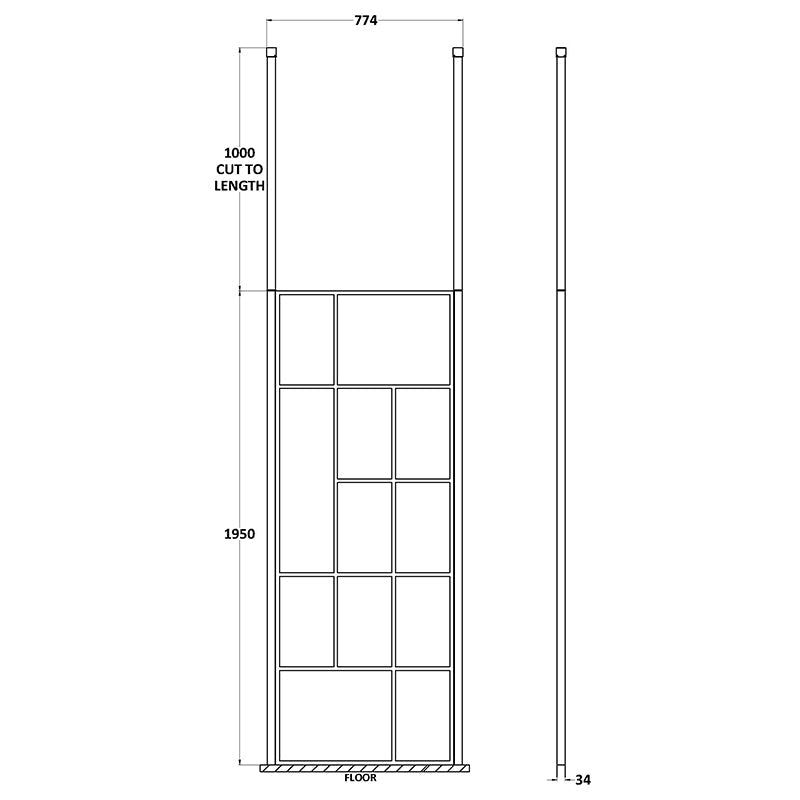 Nuie Abstract Frame Wetroom Screen with Ceiling Posts (Matt Black, 4 sizes) - Brandnew Bathroom