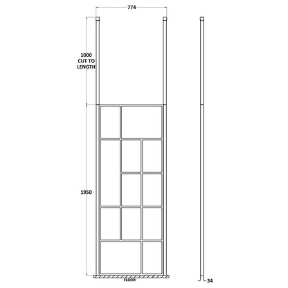 Nuie Abstract Frame Wetroom Screen with Ceiling Posts (Matt Black, 4 sizes) - Brandnew Bathroom