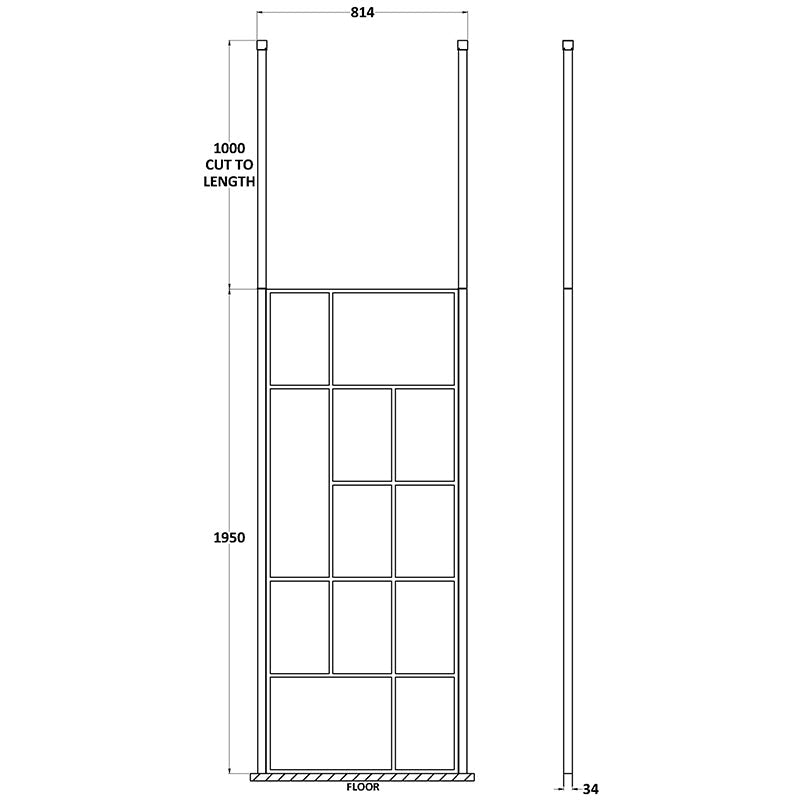 Nuie Abstract Frame Wetroom Screen with Ceiling Posts (Matt Black, 4 sizes) - Brandnew Bathroom