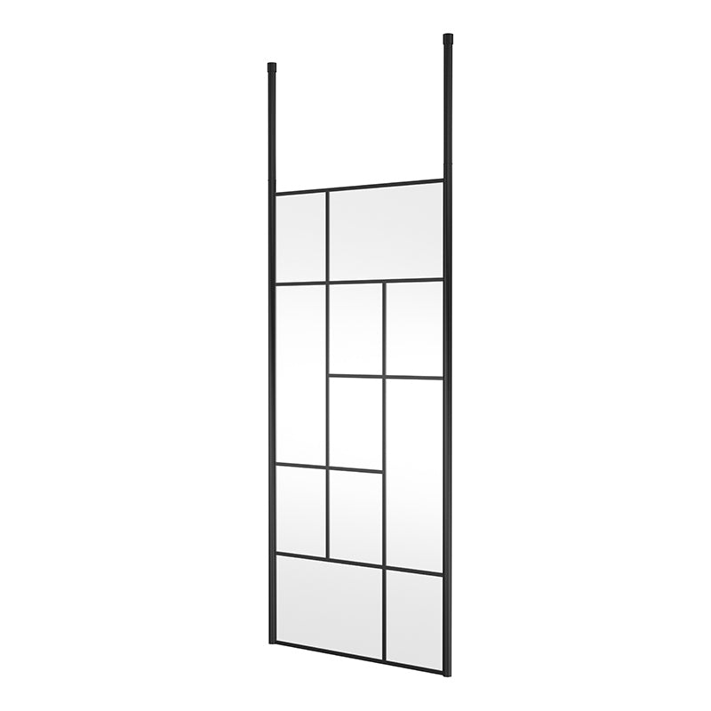 Nuie Abstract Frame Wetroom Screen with Ceiling Posts (Matt Black, 4 sizes) - Brandnew Bathroom