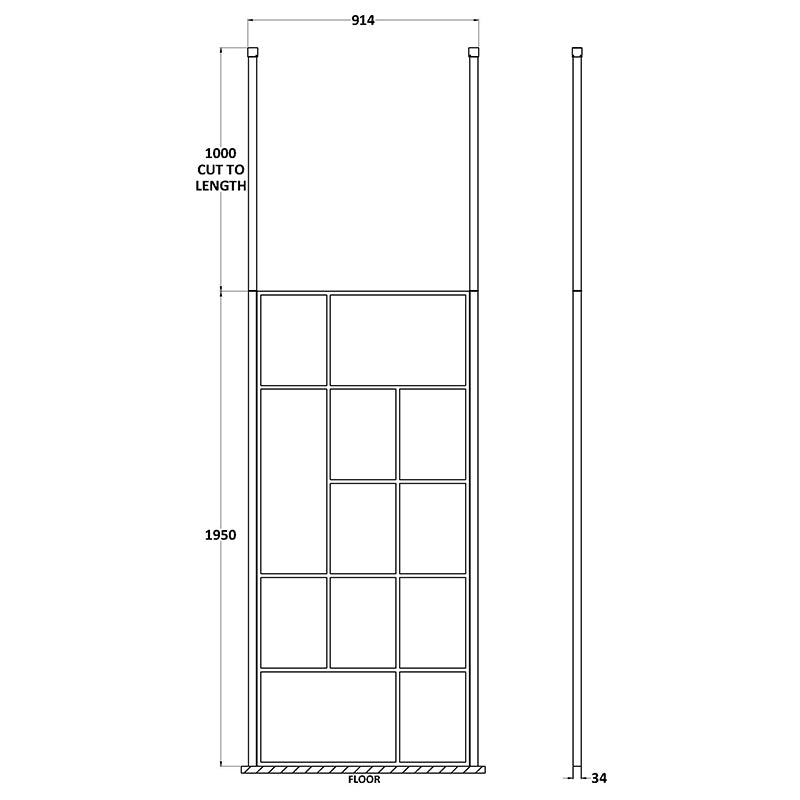 Nuie Abstract Frame Wetroom Screen with Ceiling Posts (Matt Black, 4 sizes) - Brandnew Bathroom
