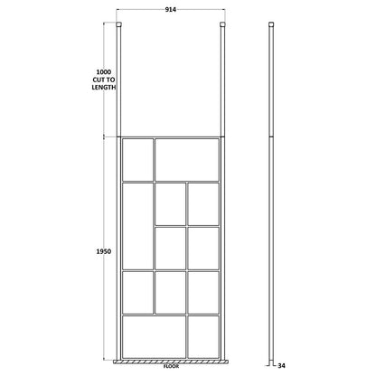Nuie Abstract Frame Wetroom Screen with Ceiling Posts (Matt Black, 4 sizes) - Brandnew Bathroom
