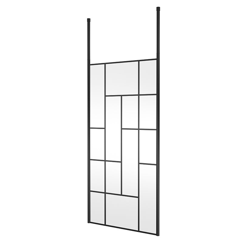 Nuie Abstract Frame Wetroom Screen with Ceiling Posts (Matt Black, 4 sizes) - Brandnew Bathroom