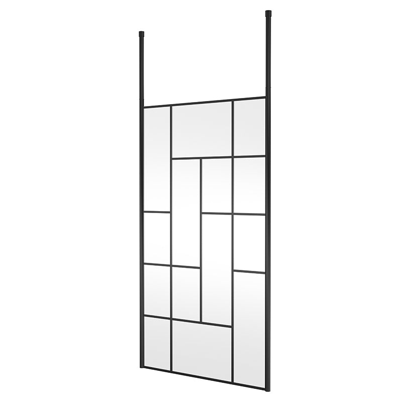 Nuie Abstract Frame Wetroom Screen with Ceiling Posts (Matt Black, 4 sizes) - Brandnew Bathroom