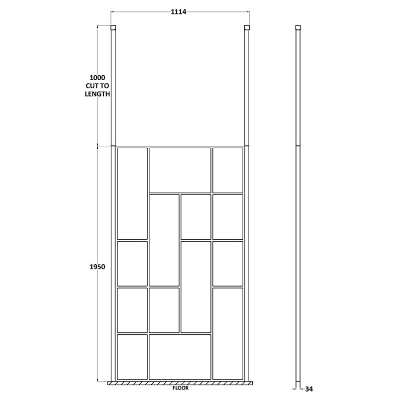 Nuie Abstract Frame Wetroom Screen with Ceiling Posts (Matt Black, 4 sizes) - Brandnew Bathroom