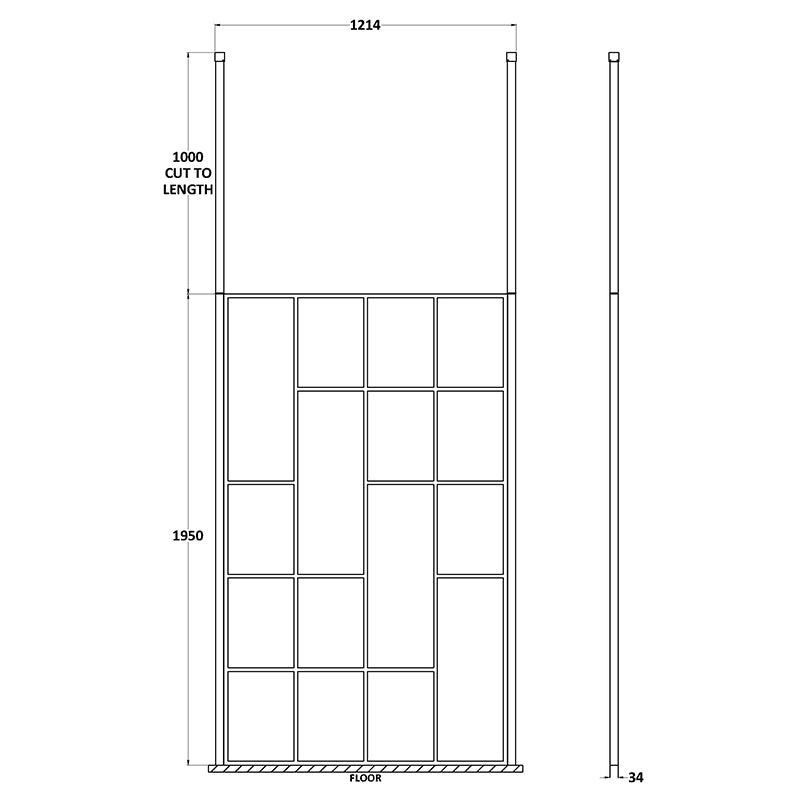 Nuie Abstract Frame Wetroom Screen with Ceiling Posts (Matt Black, 4 sizes) - Brandnew Bathroom