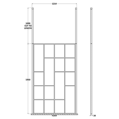 Nuie Abstract Frame Wetroom Screen with Ceiling Posts (Matt Black, 4 sizes) - Brandnew Bathroom