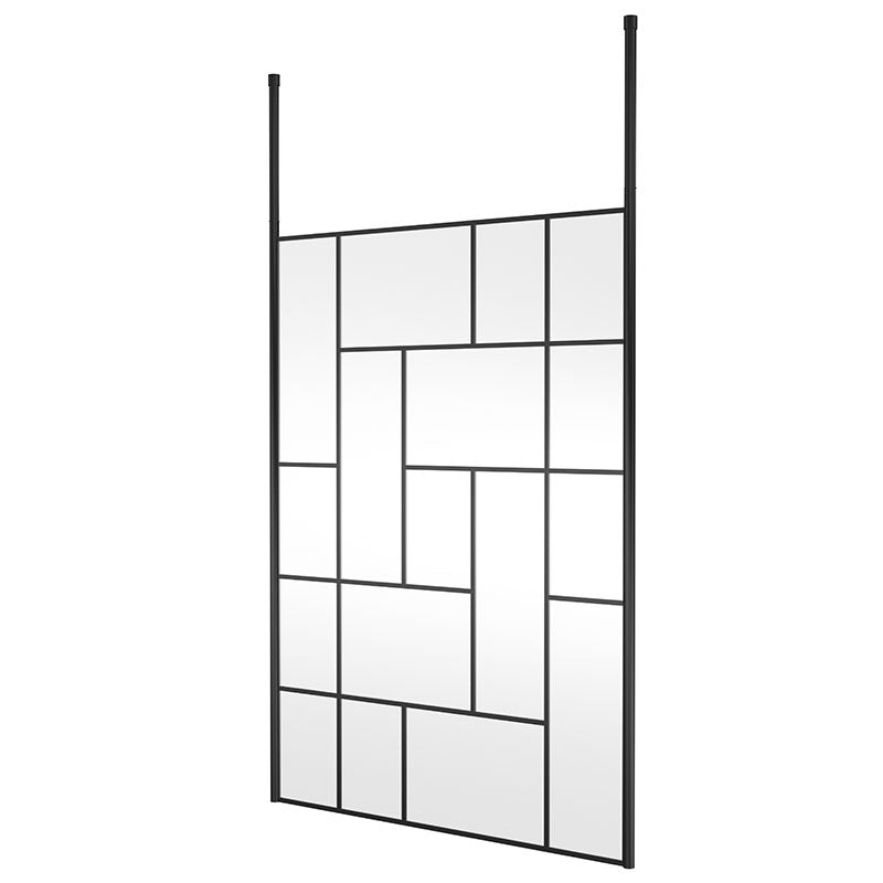 Nuie Abstract Frame Wetroom Screen with Ceiling Posts (Matt Black, 4 sizes) - Brandnew Bathroom