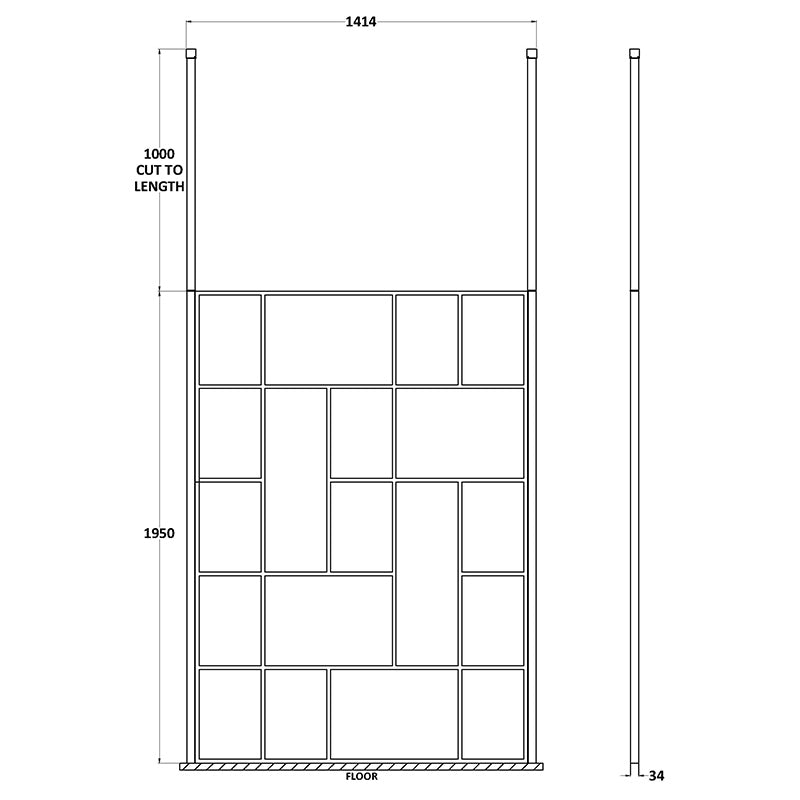 Nuie Abstract Frame Wetroom Screen with Ceiling Posts (Matt Black, 4 sizes) - Brandnew Bathroom
