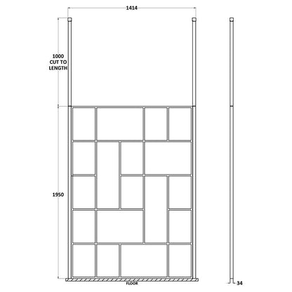 Nuie Abstract Frame Wetroom Screen with Ceiling Posts (Matt Black, 4 sizes) - Brandnew Bathroom