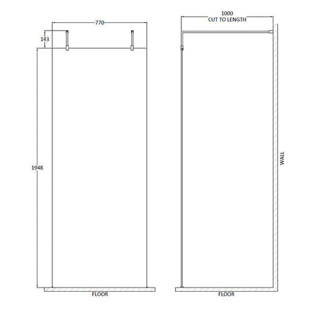Nuie Wetroom Screen with Arms and Feet (Matt Black, 3 sizes) - Brandnew Bathroom
