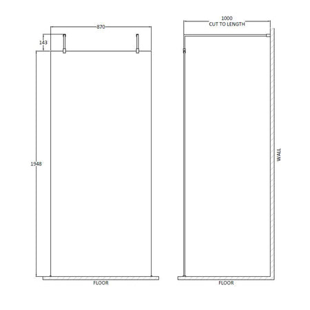Nuie Wetroom Screen with Arms and Feet (Matt Black, 3 sizes) - Brandnew Bathroom