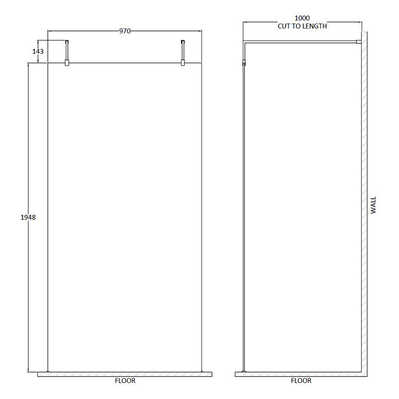 Nuie Wetroom Screen with Arms and Feet (Matt Black, 4 sizes) - Brandnew Bathroom