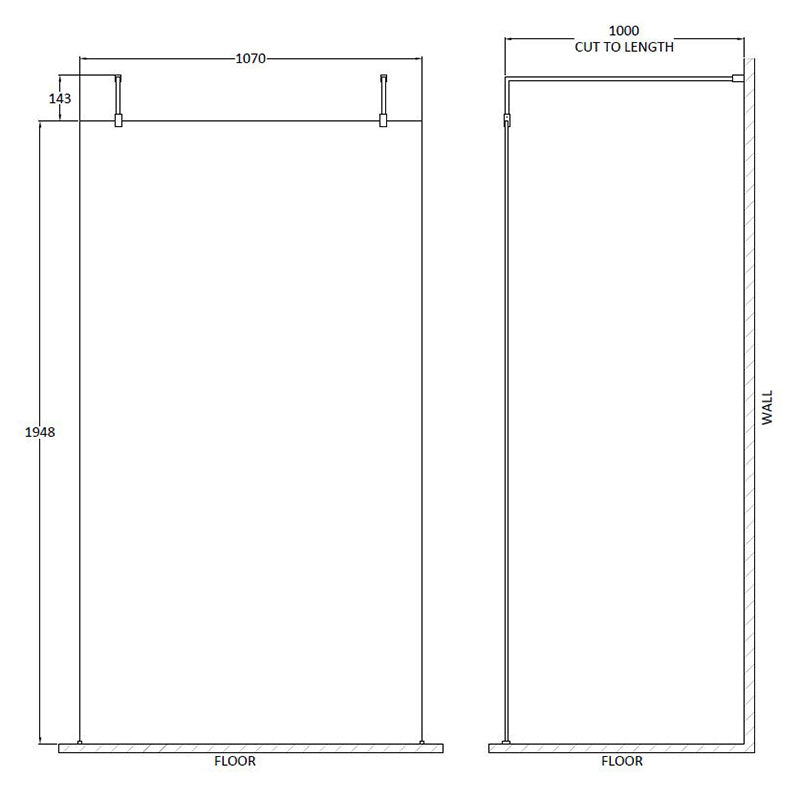 Nuie Wetroom Screen with Arms and Feet (Matt Black, 4 sizes) - Brandnew Bathroom