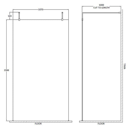 Nuie Wetroom Screen with Arms and Feet (Matt Black, 4 sizes) - Brandnew Bathroom