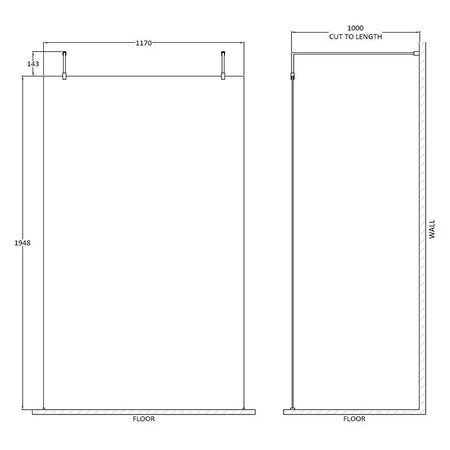 Nuie Wetroom Screen with Arms and Feet (Matt Black, 4 sizes) - Brandnew Bathroom