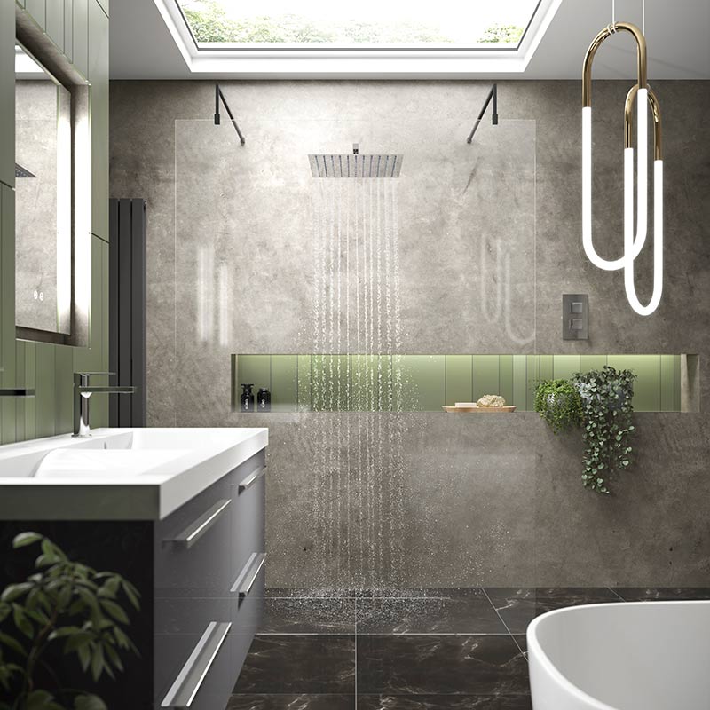 Nuie Wetroom Screen with Arms and Feet (Matt Black, 4 sizes) - Brandnew Bathroom