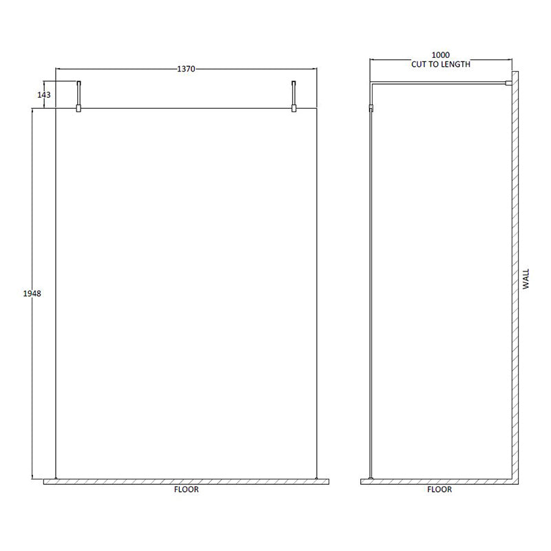 Nuie Wetroom Screen with Arms and Feet (Matt Black, 4 sizes) - Brandnew Bathroom