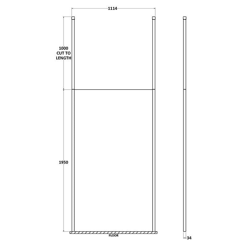 Nuie Wetroom Screen with Ceiling Posts (Matt Black, 4 sizes) - Brandnew Bathroom