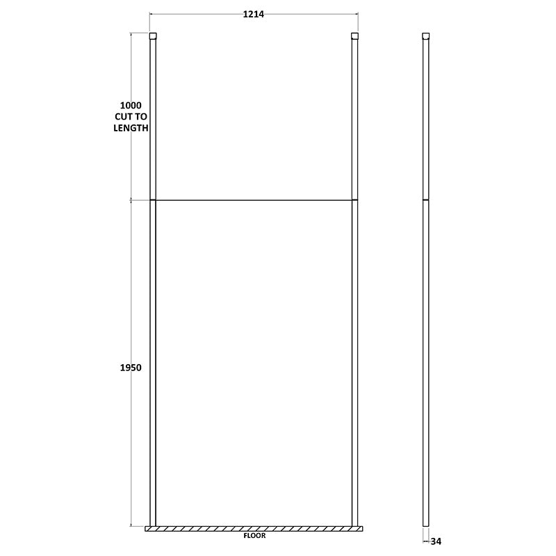 Nuie Wetroom Screen with Ceiling Posts (Matt Black, 4 sizes) - Brandnew Bathroom