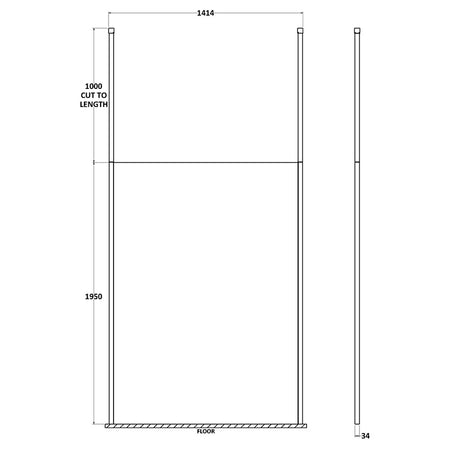 Nuie Wetroom Screen with Ceiling Posts (Matt Black, 4 sizes) - Brandnew Bathroom