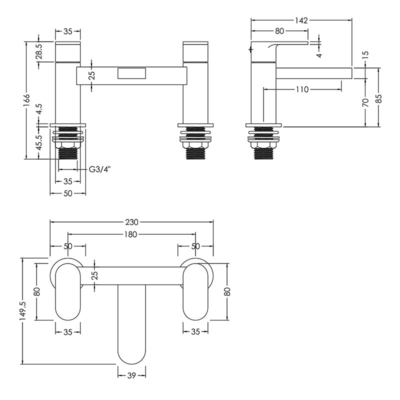 Nuie Binsey Deck Mounted Bath Filler ( Brushed Bronze, 2 sizes) - Brand New Bathrooms