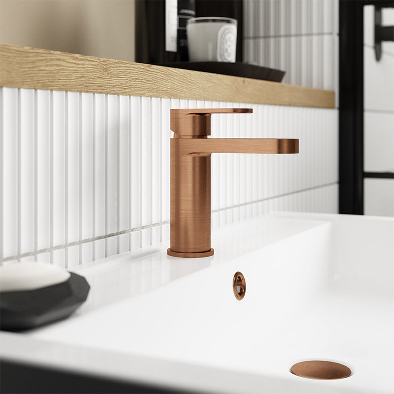 Nuie Binsey Mono Basin Mixer with Push Button Waste (Brushed Bronze, 2 sizes) - Brandnew Bathroom